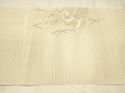 平和屋着物＊夏物　絽綴れ　八寸名古屋帯　御所車花文　金銀糸　正絹　逸品　DABE6121cm
