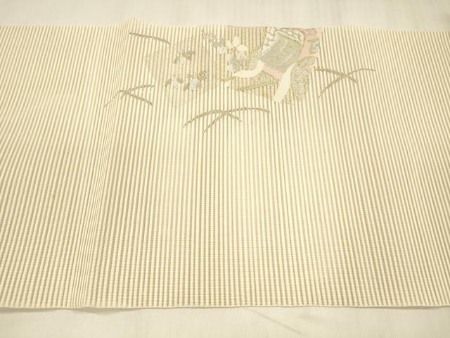 平和屋着物＊夏物　絽綴れ　八寸名古屋帯　御所車花文　金銀糸　正絹　逸品　DABE6121cm