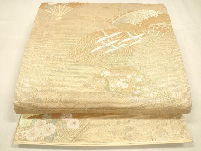 平和屋着物＊夏物 六通柄袋帯 扇面飛鶴花文 金銀糸 正絹 逸品 DABE6127cm