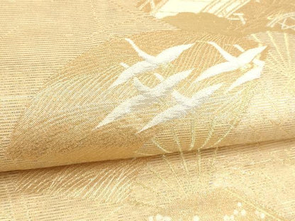 平和屋着物＊夏物 六通柄袋帯 扇面飛鶴花文 金銀糸 正絹 逸品 DABE6127cm