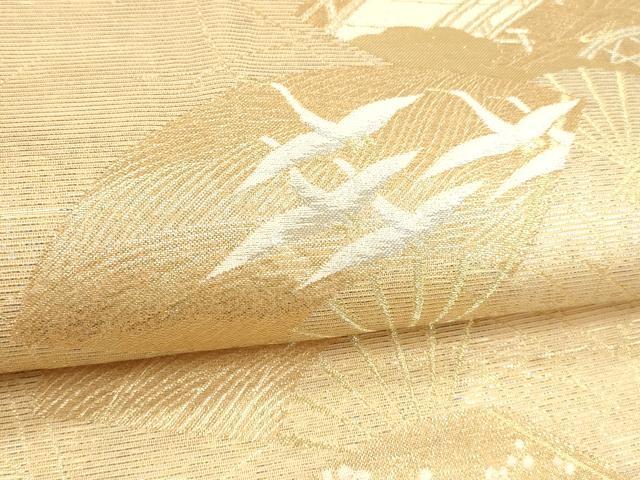 平和屋着物＊夏物 六通柄袋帯 扇面飛鶴花文 金銀糸 正絹 逸品 DABE6127cm