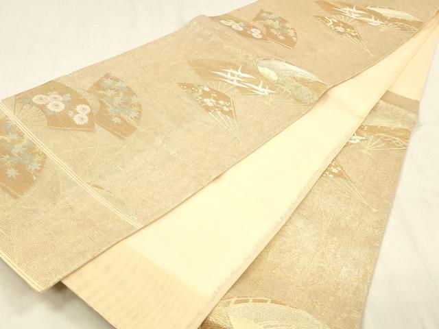 平和屋着物＊夏物 六通柄袋帯 扇面飛鶴花文 金銀糸 正絹 逸品 DABE6127cm