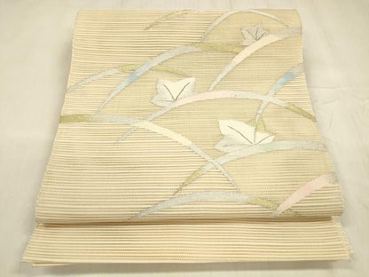 平和屋着物＊夏物 絽綴れ 八寸名古屋帯 草葉文 金銀糸 正絹 逸品 DABE6129cm