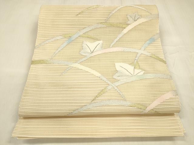 平和屋着物＊夏物 絽綴れ 八寸名古屋帯 草葉文 金銀糸 正絹 逸品 DABE6129cm