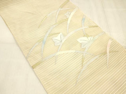 平和屋着物＊夏物 絽綴れ 八寸名古屋帯 草葉文 金銀糸 正絹 逸品 DABE6129cm