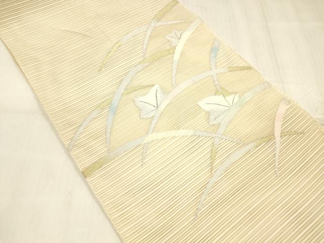 平和屋着物＊夏物 絽綴れ 八寸名古屋帯 草葉文 金銀糸 正絹 逸品 DABE6129cm