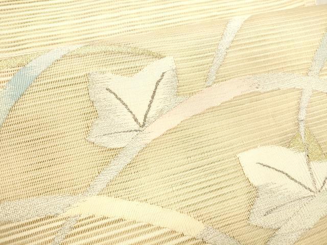 平和屋着物＊夏物 絽綴れ 八寸名古屋帯 草葉文 金銀糸 正絹 逸品 DABE6129cm