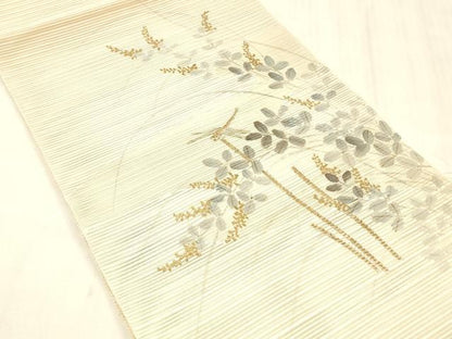 平和屋着物＊夏物 絽綴れ 八寸名古屋帯 作家物 蜻蛉草葉文 金彩 正絹 逸品 DABE6130cm