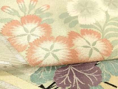 平和屋着物＊夏物 アンティーク 大正ロマン 丸帯 冊子草花文 銀糸 正絹 逸品 DABE6132cm