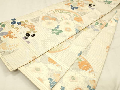 平和屋着物＊夏物 アンティーク 大正ロマン 丸帯 引き抜き帯 唐織 草花文 藤花房 金銀糸 正絹 逸品 DABE6133cm