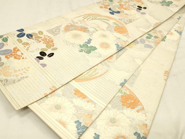平和屋着物＊夏物 アンティーク 大正ロマン 丸帯 引き抜き帯 唐織 草花文 藤花房 金銀糸 正絹 逸品 DABE6133cm