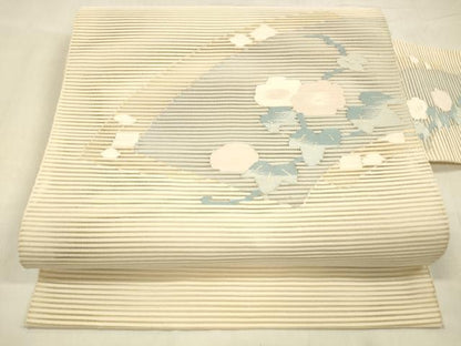 平和屋着物＊夏物 絽綴れ 八寸名古屋帯 地紙草花文 正絹 逸品 DABE6134cm