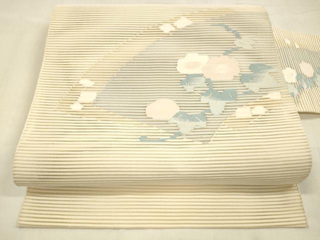 平和屋着物＊夏物 絽綴れ 八寸名古屋帯 地紙草花文 正絹 逸品 DABE6134cm