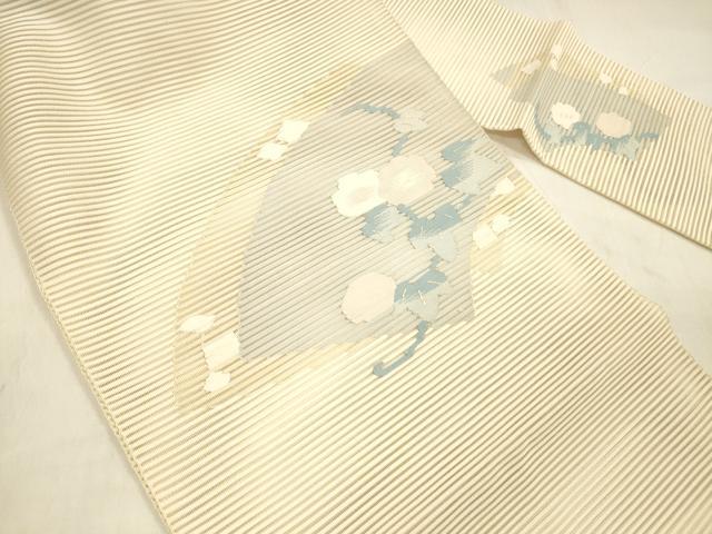 平和屋着物＊夏物 絽綴れ 八寸名古屋帯 地紙草花文 正絹 逸品 DABE6134cm