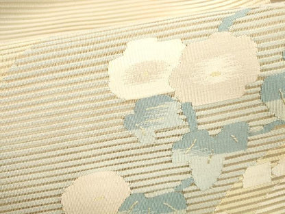 平和屋着物＊夏物 絽綴れ 八寸名古屋帯 地紙草花文 正絹 逸品 DABE6134cm