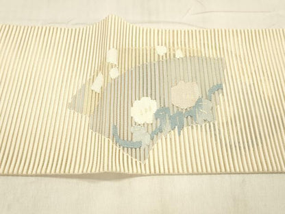 平和屋着物＊夏物 絽綴れ 八寸名古屋帯 地紙草花文 正絹 逸品 DABE6134cm