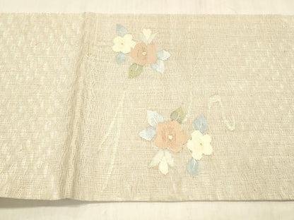平和屋着物▽太鼓柄袋帯　スリーシーズン　春夏秋　すくい織　地紙草花文　金銀糸　正絹　逸品　DABE6135cm