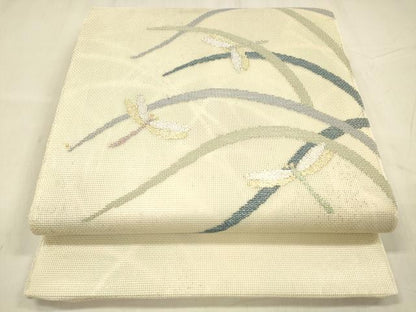 平和屋着物＊夏物 六通柄 本袋帯 蜻蛉草葉文 金銀糸 正絹 逸品 DABE6136cm