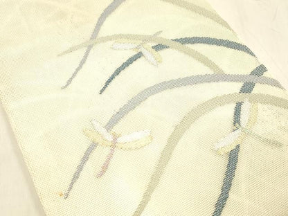 平和屋着物＊夏物 六通柄 本袋帯 蜻蛉草葉文 金銀糸 正絹 逸品 DABE6136cm