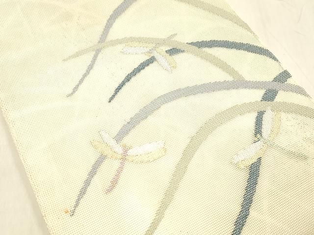 平和屋着物＊夏物 六通柄 本袋帯 蜻蛉草葉文 金銀糸 正絹 逸品 DABE6136cm