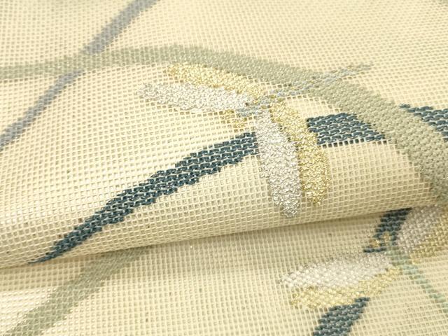 平和屋着物＊夏物 六通柄 本袋帯 蜻蛉草葉文 金銀糸 正絹 逸品 DABE6136cm