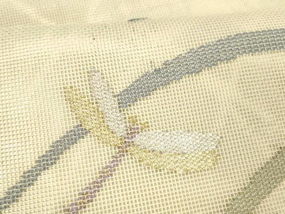 平和屋着物＊夏物 六通柄 本袋帯 蜻蛉草葉文 金銀糸 正絹 逸品 DABE6136cm