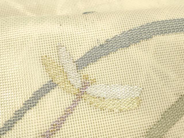 平和屋着物＊夏物 六通柄 本袋帯 蜻蛉草葉文 金銀糸 正絹 逸品 DABE6136cm