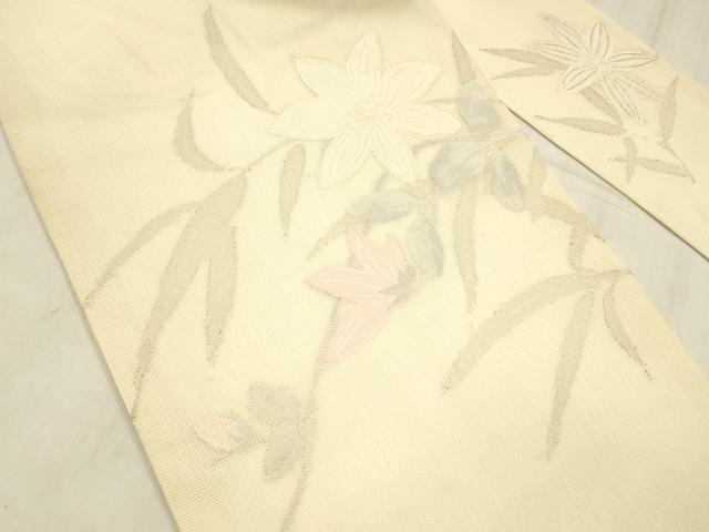 平和屋着物＊夏物 九寸名古屋帯 草花文 銀糸 正絹 逸品 DABE6137cm
