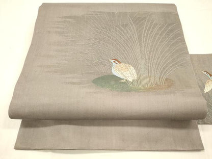 平和屋着物＊夏物 九寸名古屋帯 草葉鳥文 金銀糸 正絹 逸品 DABE6139cm