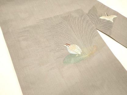 平和屋着物＊夏物 九寸名古屋帯 草葉鳥文 金銀糸 正絹 逸品 DABE6139cm