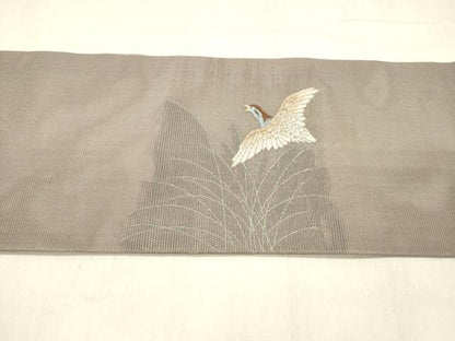 平和屋着物＊夏物 九寸名古屋帯 草葉鳥文 金銀糸 正絹 逸品 DABE6139cm