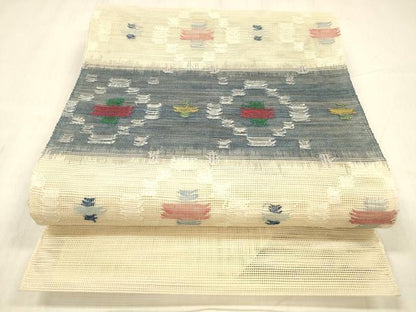 平和屋着物＊夏物 1854年創業 帯屋捨松 八寸名古屋帯 横段抽象文 正絹 逸品 DABE6142cm