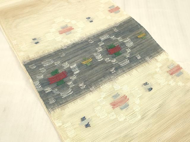 平和屋着物＊夏物 1854年創業 帯屋捨松 八寸名古屋帯 横段抽象文 正絹 逸品 DABE6142cm