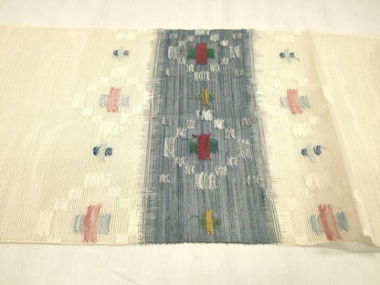 平和屋着物＊夏物 1854年創業 帯屋捨松 八寸名古屋帯 横段抽象文 正絹 逸品 DABE6142cm
