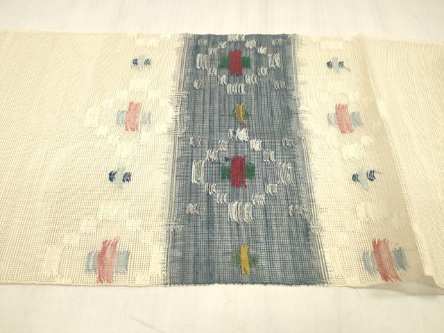 平和屋着物＊夏物 1854年創業 帯屋捨松 八寸名古屋帯 横段抽象文 正絹 逸品 DABE6142cm