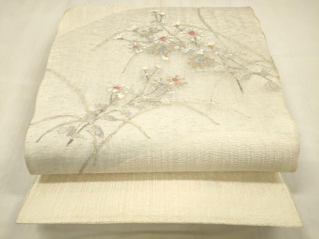 平和屋着物＊夏物 太鼓柄袋帯 栄進綴 草花文 金銀糸 正絹 逸品 DABE6143cm