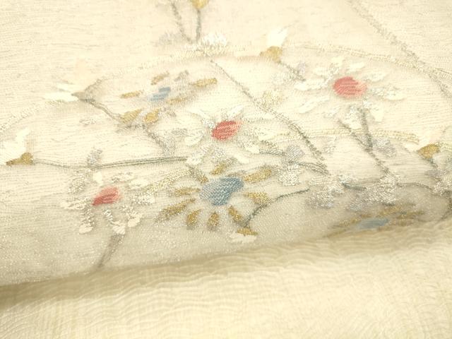 平和屋着物＊夏物 太鼓柄袋帯 栄進綴 草花文 金銀糸 正絹 逸品 DABE6143cm