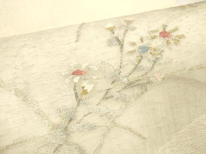 平和屋着物＊夏物 太鼓柄袋帯 栄進綴 草花文 金銀糸 正絹 逸品 DABE6143cm