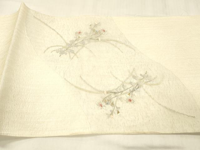 平和屋着物＊夏物 太鼓柄袋帯 栄進綴 草花文 金銀糸 正絹 逸品 DABE6143cm