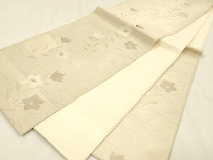 平和屋着物＊夏物 六通柄袋帯 草花文 金銀糸 正絹 逸品 DABE6145cm