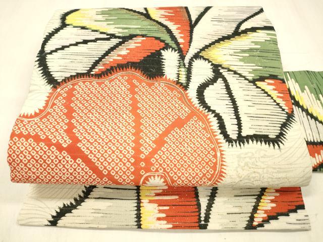 平和屋着物＊夏物 アンティーク 大正ロマン 九寸名古屋帯 絽縮緬 刺繍 鹿の子舞花文 金銀彩 正絹 逸品 DABE6146cm