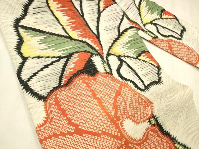 平和屋着物＊夏物 アンティーク 大正ロマン 九寸名古屋帯 絽縮緬 刺繍 鹿の子舞花文 金銀彩 正絹 逸品 DABE6146cm