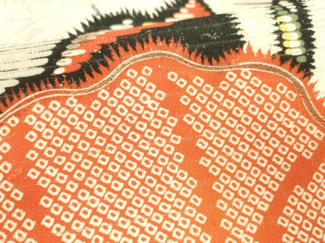 平和屋着物＊夏物 アンティーク 大正ロマン 九寸名古屋帯 絽縮緬 刺繍 鹿の子舞花文 金銀彩 正絹 逸品 DABE6146cm