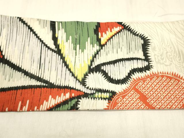 平和屋着物＊夏物 アンティーク 大正ロマン 九寸名古屋帯 絽縮緬 刺繍 鹿の子舞花文 金銀彩 正絹 逸品 DABE6146cm