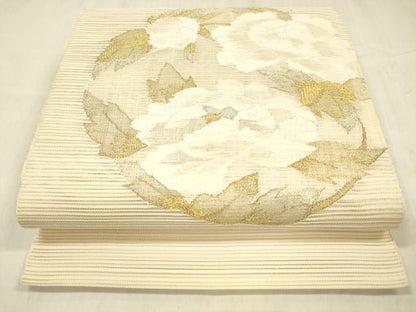 平和屋着物＊夏物 絽綴れ 八寸名古屋帯 草花文 金銀糸 正絹 逸品 DABE6148cm
