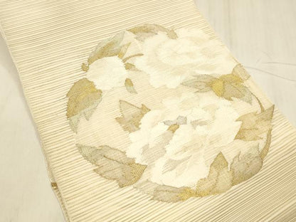 平和屋着物＊夏物 絽綴れ 八寸名古屋帯 草花文 金銀糸 正絹 逸品 DABE6148cm