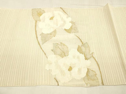 平和屋着物＊夏物 絽綴れ 八寸名古屋帯 草花文 金銀糸 正絹 逸品 DABE6148cm