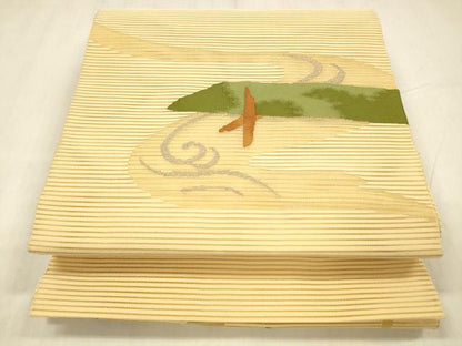 平和屋着物＊夏物 絽綴れ 八寸名古屋帯 流水文 銀糸 正絹 逸品 DABE6149cm