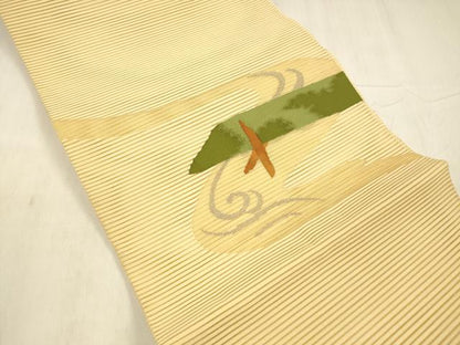 平和屋着物＊夏物 絽綴れ 八寸名古屋帯 流水文 銀糸 正絹 逸品 DABE6149cm