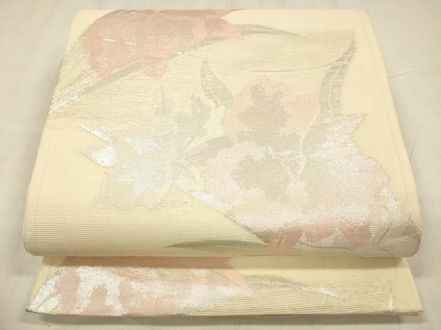 平和屋着物＊夏物　六通柄　京袋帯　草花文　銀糸　正絹　逸品　DABE6150cm